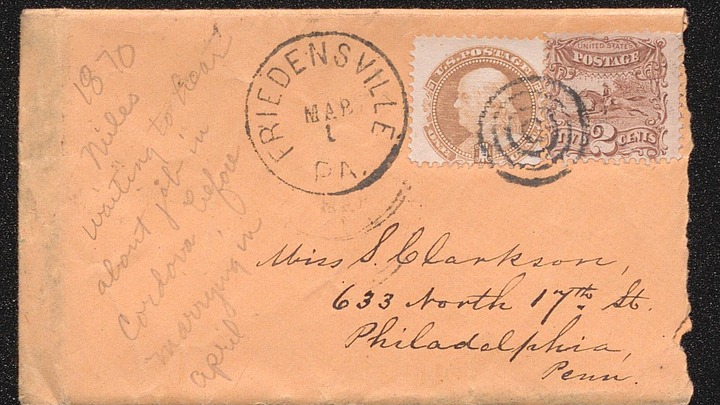 1870 envelope addressed to Susan Clarkson