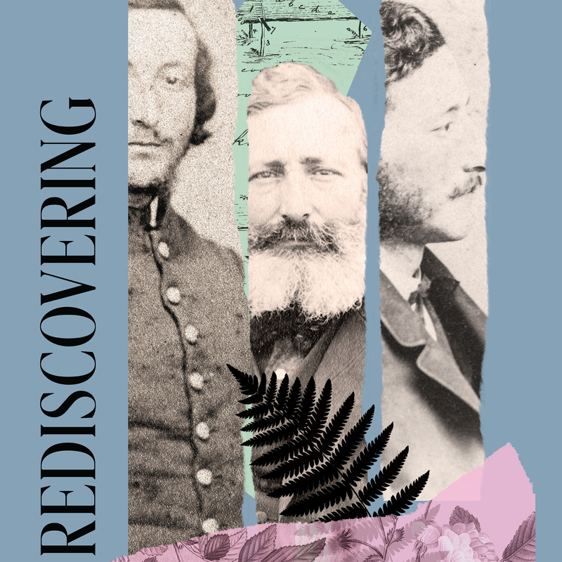 Text reading Rediscovering on the left border with three 19th century black and white portraits to the right.